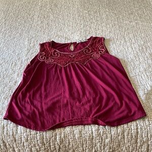 Absolutely Famous Deep Red Lace Trim Top